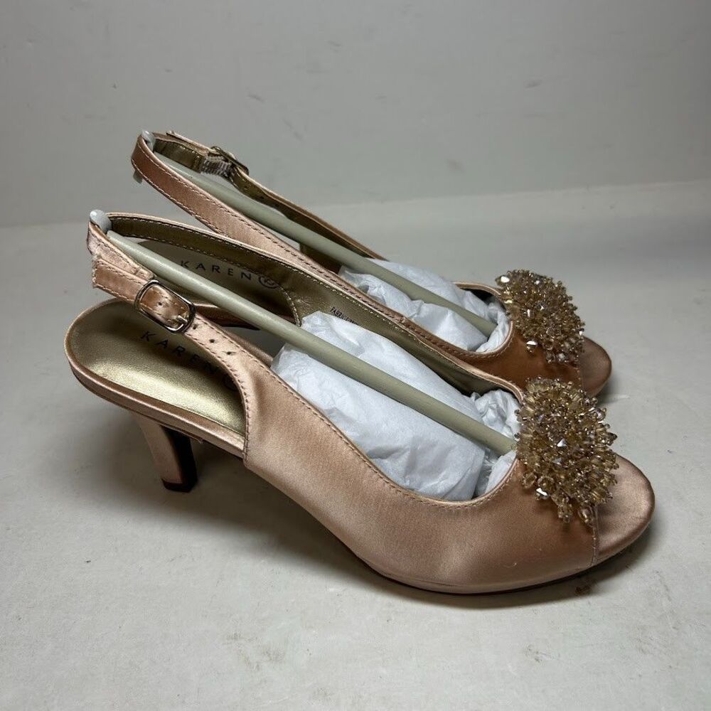 Karen Scott Womens 5.5 M Champagne Satin Breena Slingback Pump Heels NIB TF7